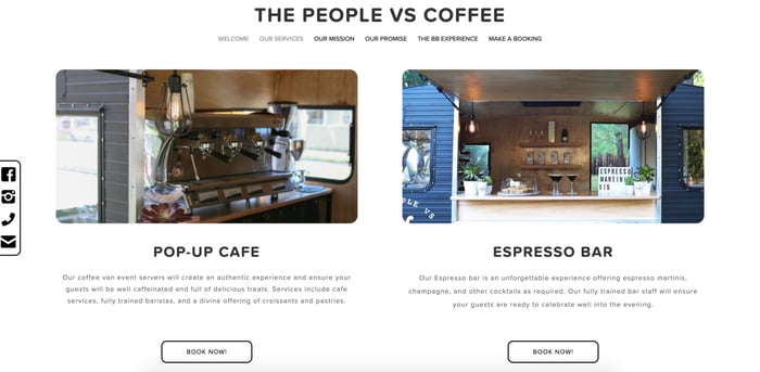 Página do site The People Vs Coffee