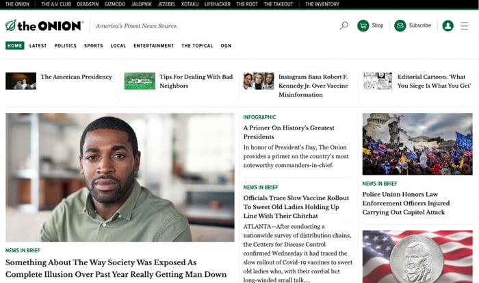 The Onion landing page