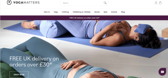 Homepage del sito web Yogamatters