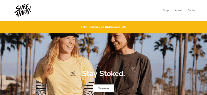 surf happy landing page
