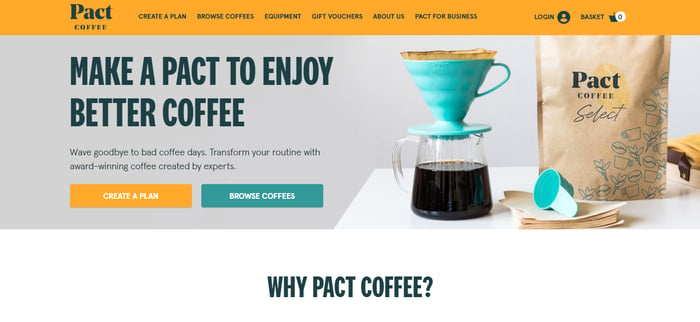 página de inicio del café Pact