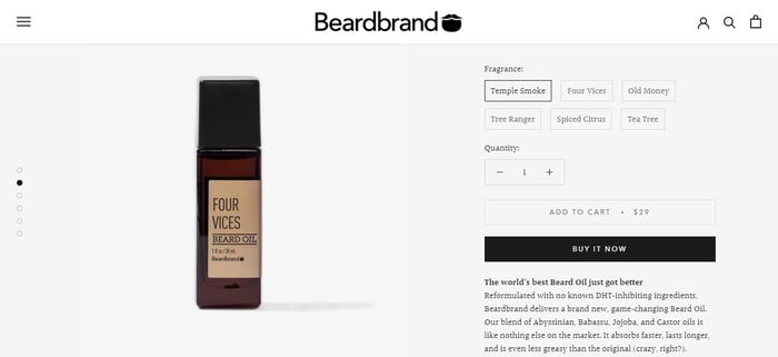 página de productos de Beardbrand