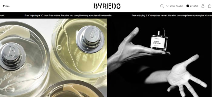 página principal del sitio web Byredo