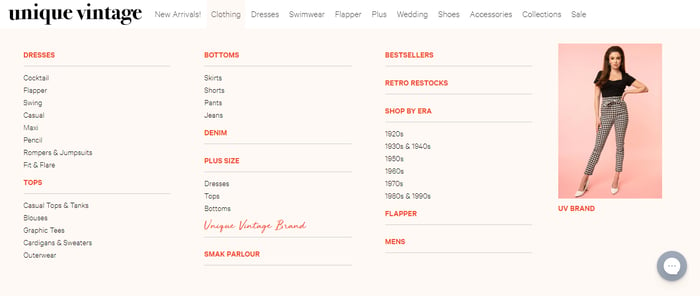 ví dụ về website thương mại điện tử unique vintage navigation menu