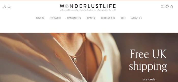 ví dụ về website thương mại điện tử ecommerce website wanderlust life jewellery 