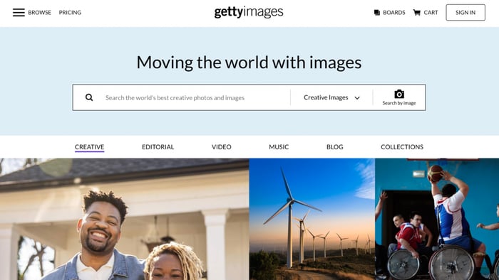 Page de destination de Getty Images
