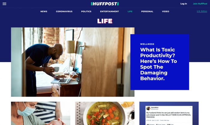 Page de destination de Huffington Post Life
