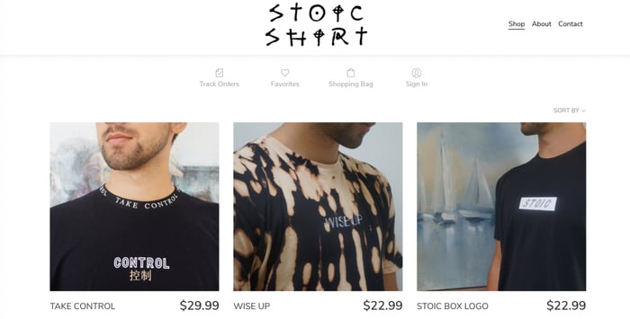 Página inicial da loja virtual Stoic Shirt