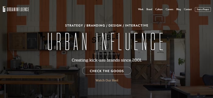 página de inicio del sitio web Urban Influence