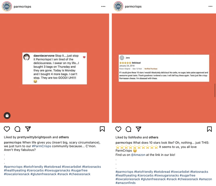 Screenshot recensioni Instagram
