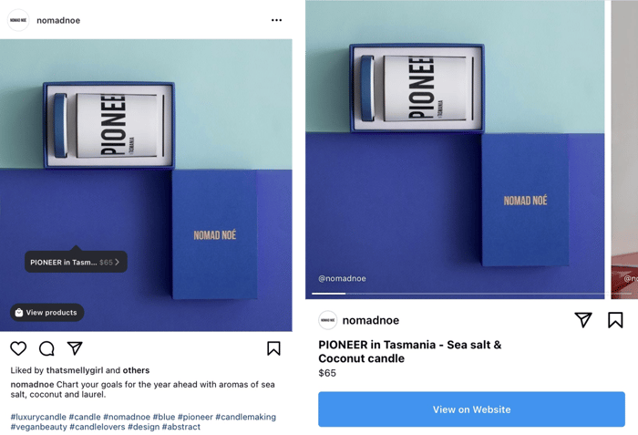 Screenshot tag per acquisti di Instagram