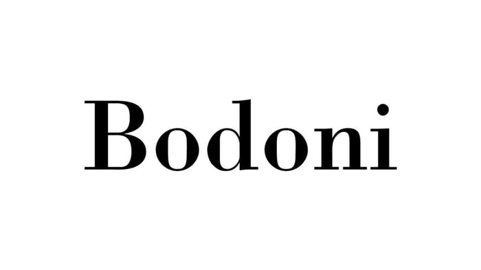 Bodoni logo lettertype voorbeeld