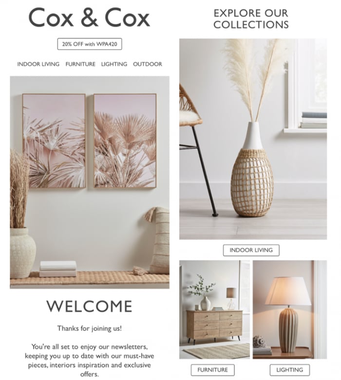 Exemplo de newsletter da Cox & Cox