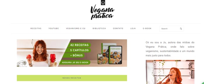 Exemplo de blog que vende produtos digitais: Vegana Prática