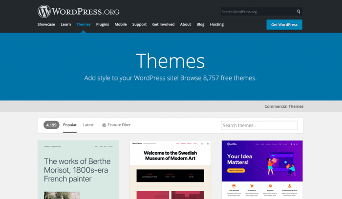 WordPress themes on wordpress.org