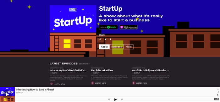Startup podcast landing page
