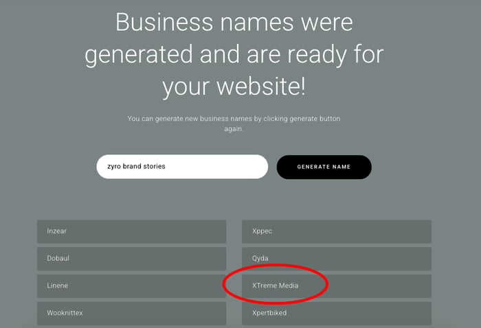 Zyro AI business name generator 