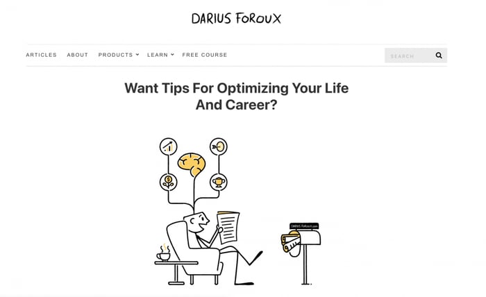 Ejemplos de branding personal inspiradores - Página de inicio de Darius Foroux