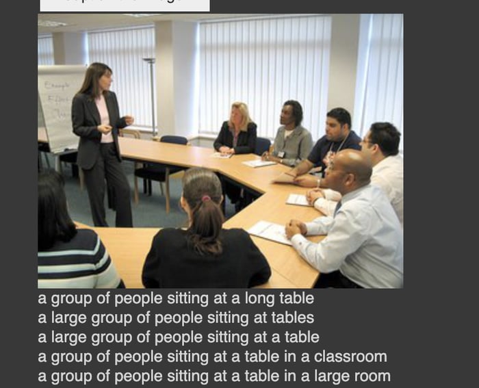 Examples of show and tell model results people sitting around a table