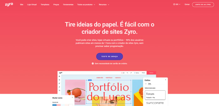 Exemplo do site do Zyro