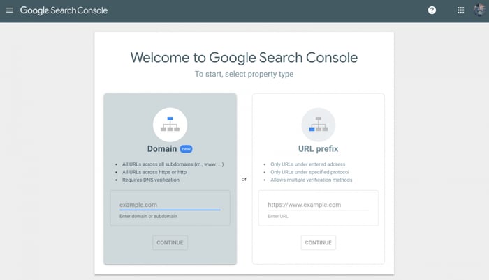 Google Search Console landing page