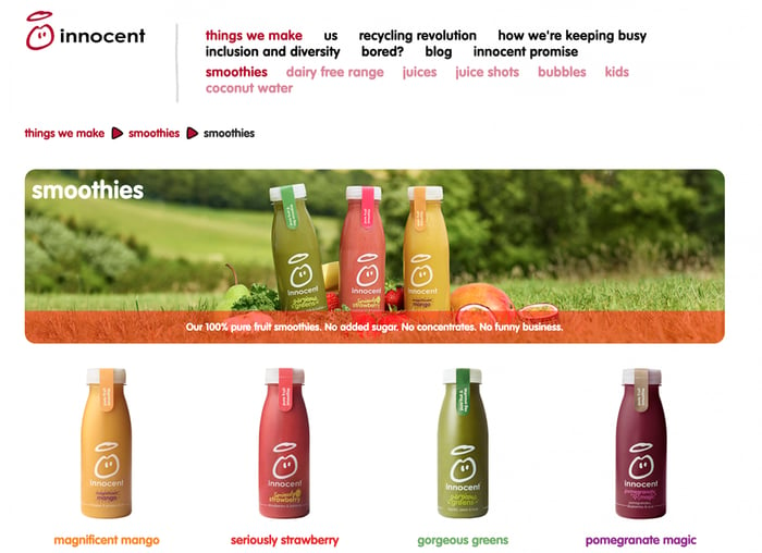 Innocent smoothies landing page