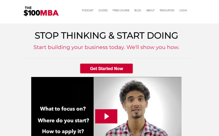 The $100 MBA show podcast landing page