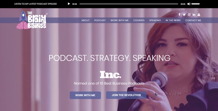 Brainy Business podcast landing page