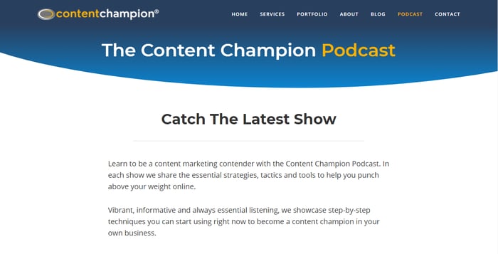 Content Champion podcast landing page