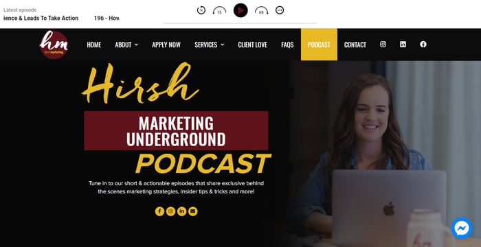 The Hirsh Marketing Underground podcast landing page