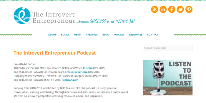 Introvert entrepreneur podcast landing page