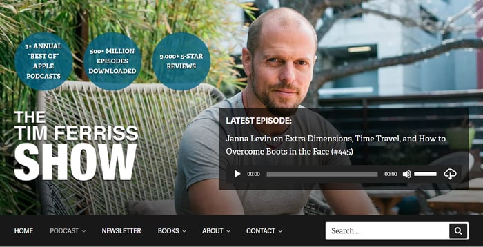 The Tim Ferriss Show podcast landing page 