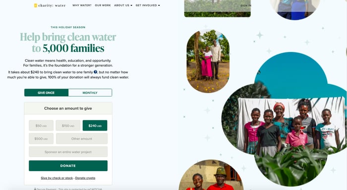 charity:water landing page