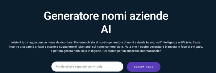 Generatore Nomi Aziende AI di Zyro