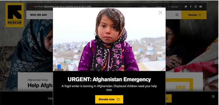 International Rescue Committee landing page