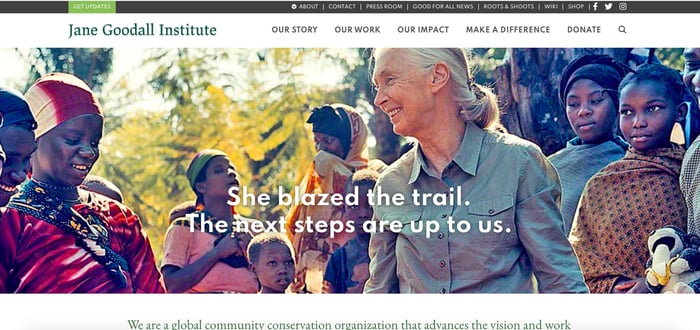 Jane Goodall Institute landing page
