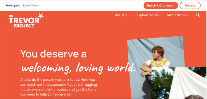 The Trevor Project landing page