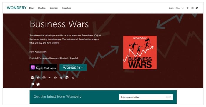 Landing page del podcast Business Wars