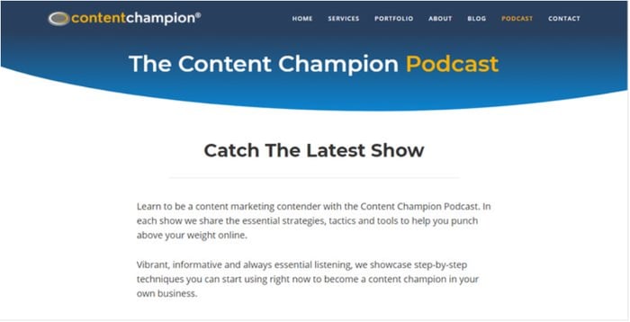 Landing page del podcast The Content Champion