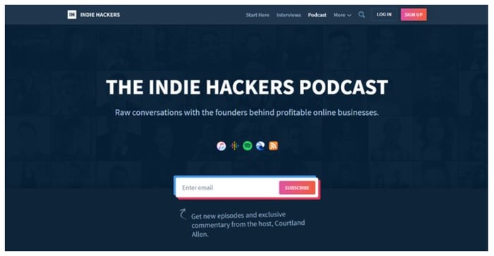 Landing page del podcast The Indie Hackers