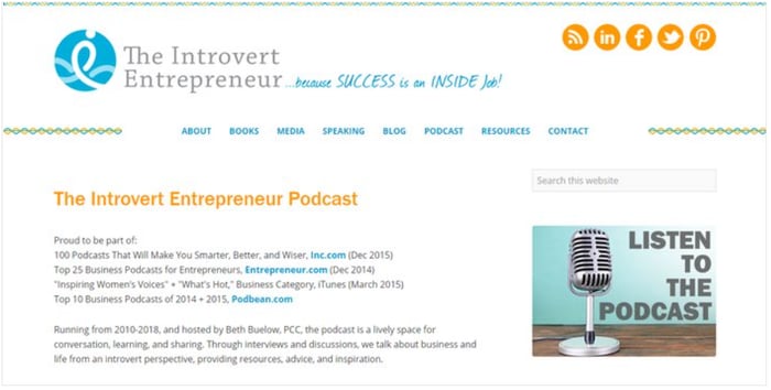 Landing page del podcast The Introvert Entrepreneur