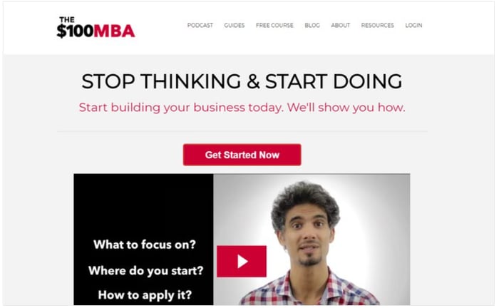 Landing page del podcast The $100 MBA Show