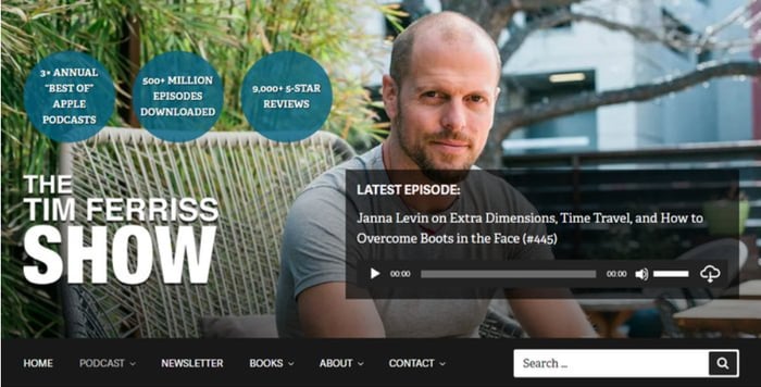 Landing page del podcast The Tim Ferriss Show