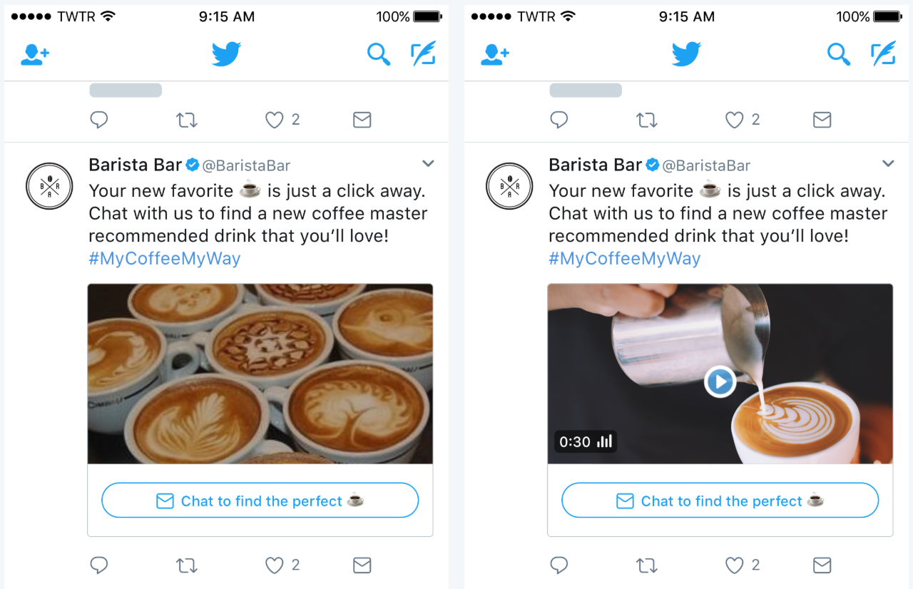 Twitter ads examples side-by-side