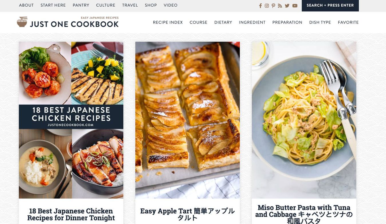 just one cookbook landing page