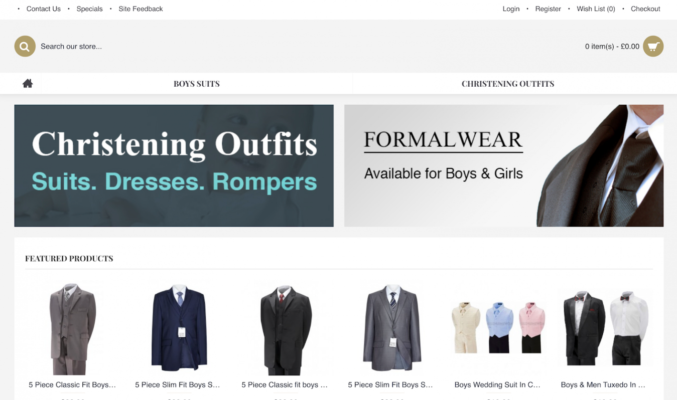 Landing page del sito web Children's Wear