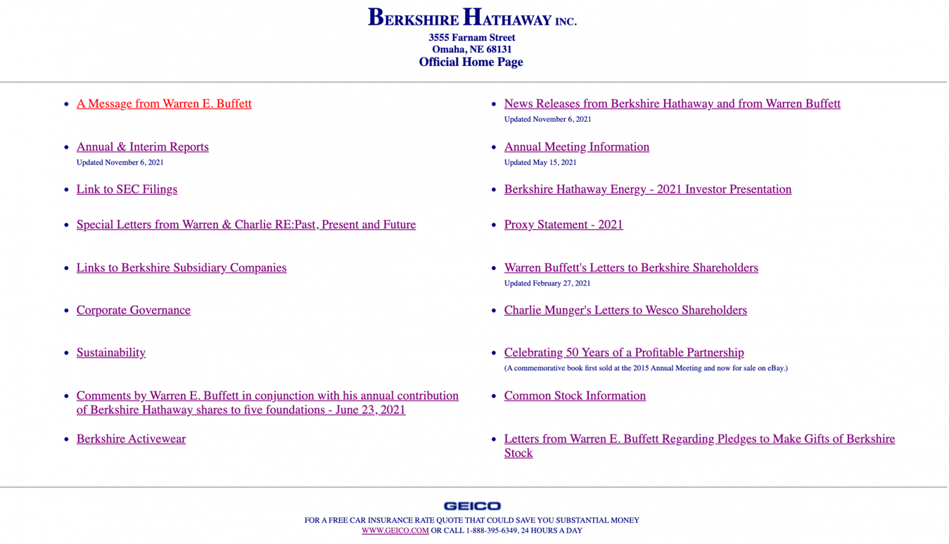 Berkshire Hathaway landing page