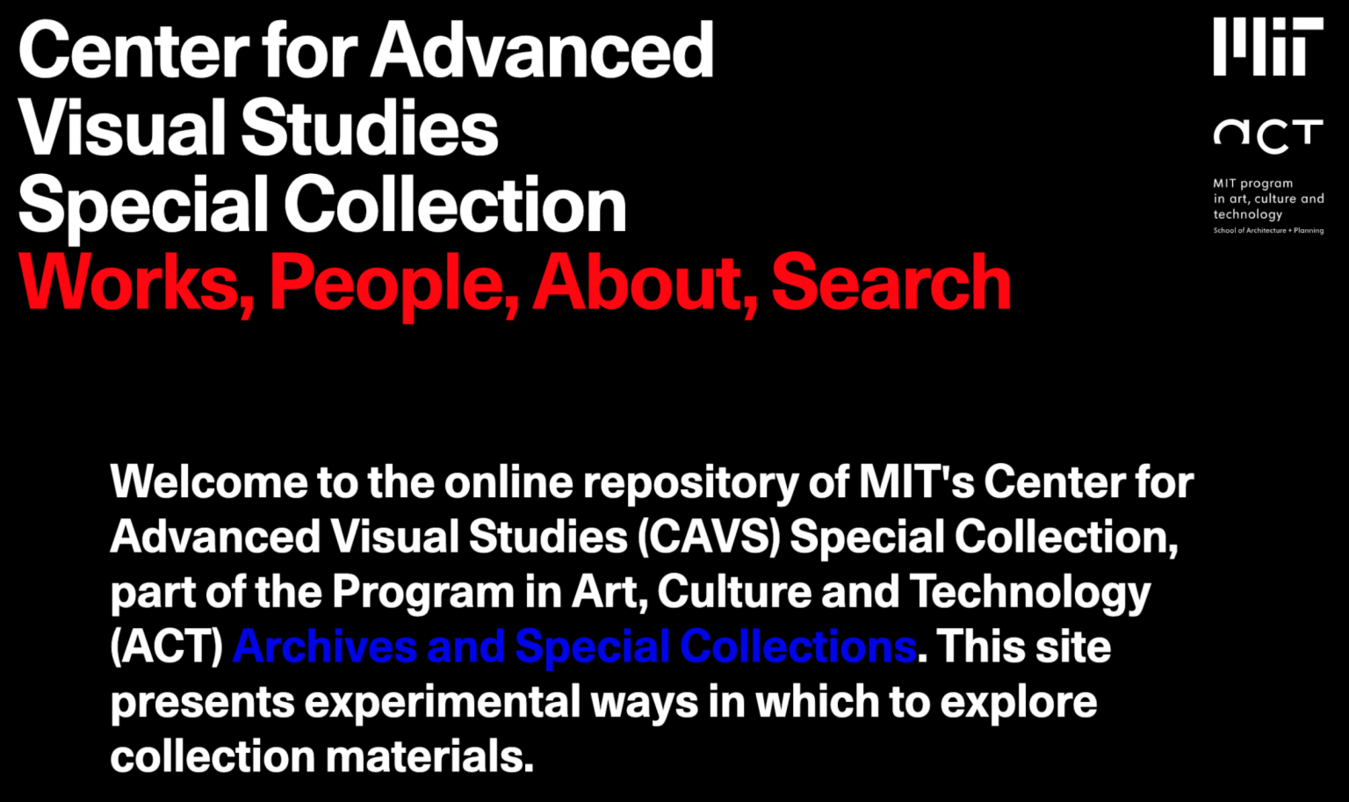 MIT Center for Advanced Visual Studies Special Collection landing page
