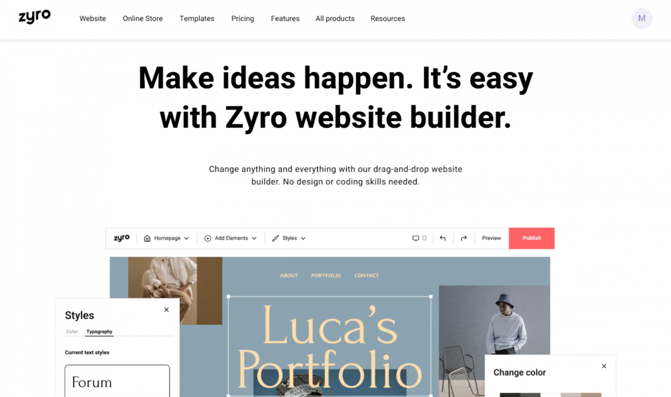 Zyro landing page